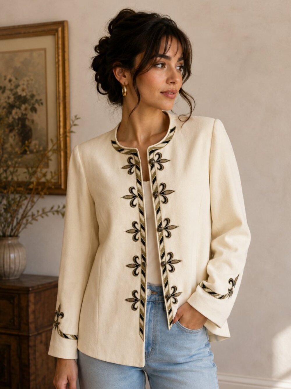 Vintage Bob Mackie Ivory Embroidered Jacket | Size S